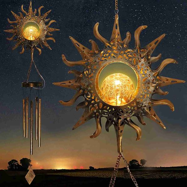 Artes y manualidades Chimes de viento al aire libre Sun Sun estrellas solares solares de viento de viento Solar Campanas de viento para decoración del hogar Chimes impermeables ift L49