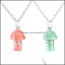 Kunst- en ambachten draadomslag snijden champignon hanger Reiki genezing kristal tijger eye rose quartz opal aventurines ketting voor sport2010 dhssu