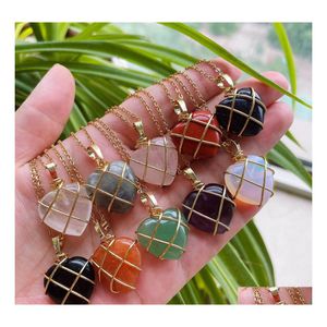 Arts et artisanat fil enveloppé collier pendentif en cristal naturel pour les femmes belle pierre en forme de coeur pendum Amehtysts colliers d'opale Dr Dhwvd
