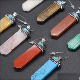 Kunst- en ambachten wrap Natural Stone 7 Chakra Charms Sword Shape Rose Quartz Healing Reiki Crystal Tiger Eye Finding Sports2010 Dhxol