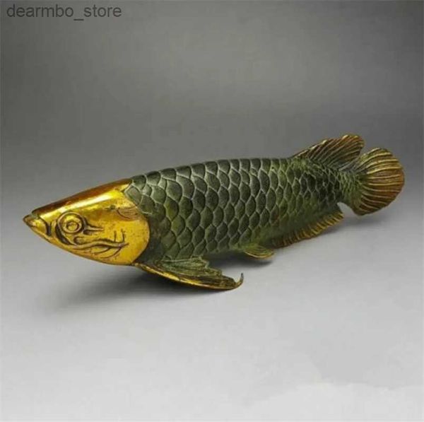 Arts et artisanat YM Copper Statue Chinois Bronze ilt Oldwork Handle Lucky Home Decoration Fish Fish L49