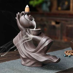 Arts et artisanat Zen Bouddha Hand Waterfall Flow Encens Burner Creative Home Decce Holder Portable Ceramic encein Censerfrefts L49