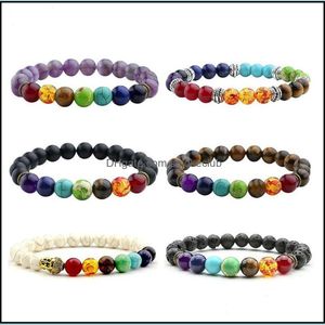 Kunst, Ambachten Geschenken Thuis Tuin 10 Chakra Mannen Zwart Lava Healing Balance Kralen Reiki Boeddha Gebed Natuursteen Yoga Armband voor Vrouwen DR