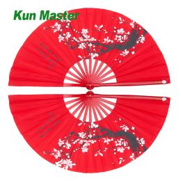 Arts Tai Chi Fan 34cm Bamboo Chinese Kung Fu -fans Hoge kwaliteit Martial Arts Fan Two Hands Fans Plum Bloempatroon Rode Cover