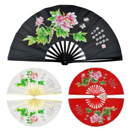 Kunst Tai Chi Fan Bamboe Kung Fu Vechtsporten 34 Centimeter Fans Wushu Art Martiaux Cosplay Dansvoorstelling Fan Rode Kun Meester