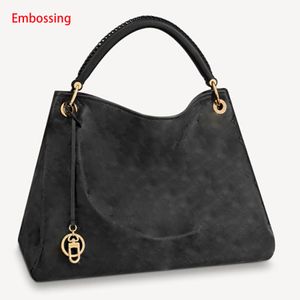 Artsy Bags Designer Luxe schouderhandtassen Dames TOTE MERK Letter Embosed Leather Black Shopping Portemones Lederen handvat Keybell Key Ring Hook