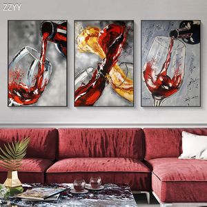 Obra de arte verter vino tinto en el vaso lienzo póster whisky impresión pintura arte de pared imagen para Bar restaurante café decoración del hogar