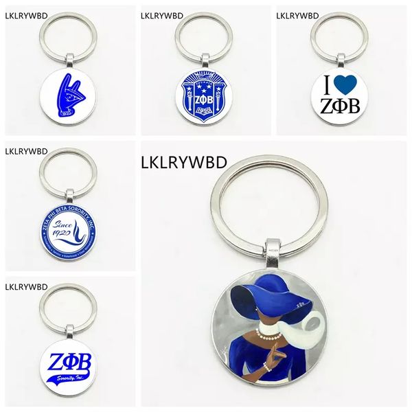 Oeuvre ZETA PHI BETA Keychain, ZPB Letter, Greek Nameplate, Handmade Art Painting, Round Glass Keychain Female Gift Keychain