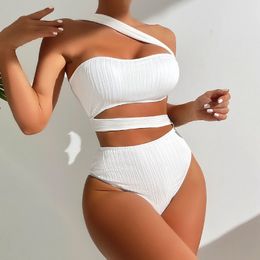 Arxipa Sexy Bikinis One Piece Swimsuit For Women Bandage Baigning Fssuite Push Up Up Upwear White Solid 1 Piece Hollow Out Brazilian Bandeau One épaule