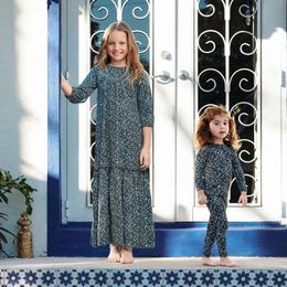 AS Florals Modal Girls Maxi Dress Cute Girl Robe Baby Set Hermanas Ropa a juego Negro 240311