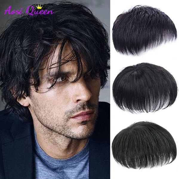 AS Natural hombre peluquín peluca corta estilo de pelo Topper para hombres jóvenes calvicie pérdida de cabello línea de cabello alto cabello con Clip 240118