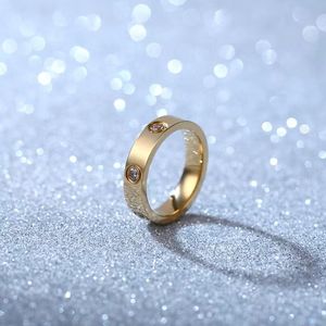 Als originele designer Logo Engrave 6mm Diamond Love Ring 18K Gold Silver Rose 750 roestvrijstalen ringen vrouwen Men Liefhebbers Bruiloft Sieraden Gift Big USA Maat 6 7 8 9 10 OH