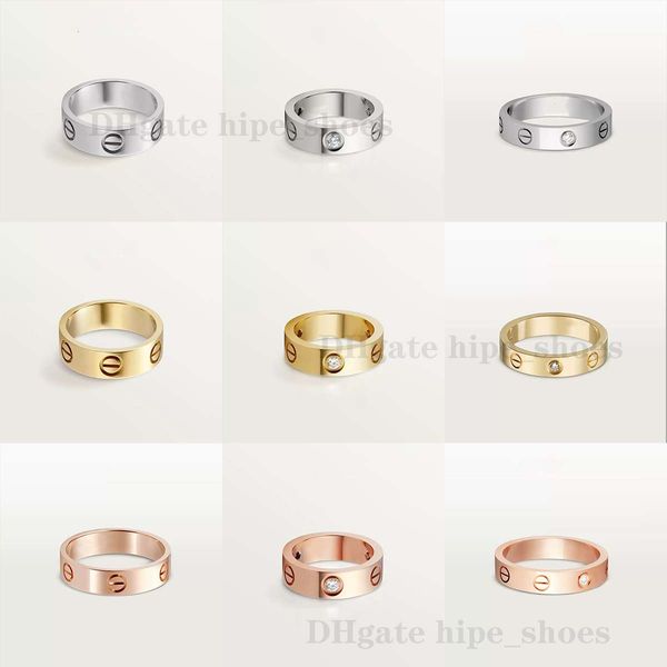 Comme logo de créateur original graver 6mm diamant LOVE Ring 18K Or Argent Rose 750 Anneaux en acier inoxydable Femmes hommes amoureux bijoux de mariage