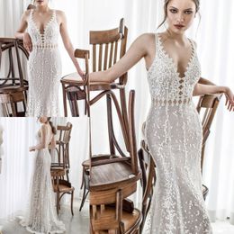 Asaf dadush 2018 zeemeermin trouwjurken backless illusion bohemian bruidsjurken op maat gemaakt bruiloft vestidos de nnovia