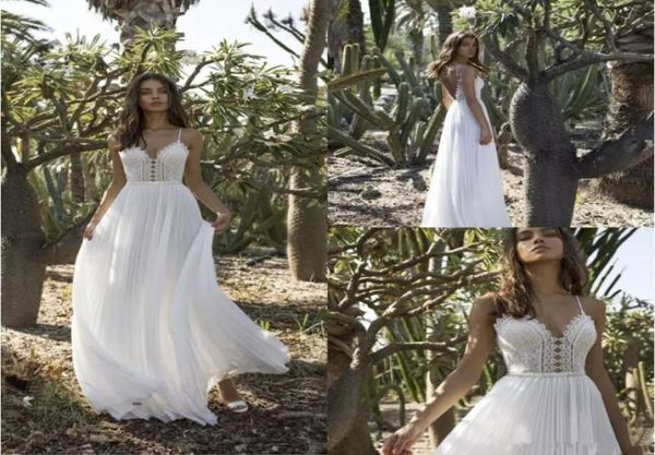 Asaf Dadush 2019 robes de mariée de jardin une ligne perles dos nu en mousseline de soie robes de mariée Boho dentelle robe de mariée en tulle robe de noiva 8013744