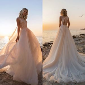 Asaf dadush 2019 trouwjurken juweel hals kant bruidsjurken cap sleeve strand een lijn trouwjurk gewaad de Mariee