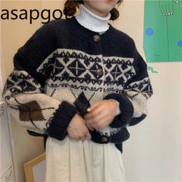 Asapgot automne coréen Chic Vintage pull de noël en vrac sauvage pleine manches chauve-souris Cardigan femmes chandails tricotés décontracté 210610