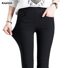 Aselnn Spring Fashion Women Potloodbroek Casual elastische taille Skinny broek Plus Size Black White Stretch Pants LJ200820