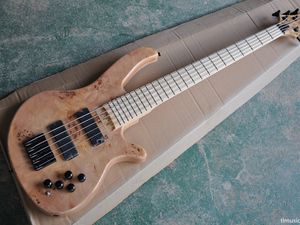 Ash body 5 snaren elektrische basgitaar met esdoorn fretboard, zwarte hardware, actieve pickups, aangepast aangepast