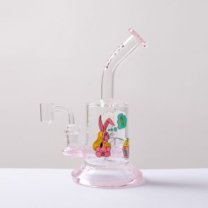 Colector de cenizas Cachimbas Bongs de vidrio Papel de calcomanía único Tubo horizontal Plataforma petrolera Burbuja Bong Altura completa 8.6 pulgadas Recipiente de cuarzo de cortesía Bola de burbujas del mismo color