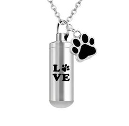 Ashes For Love Pet Paws Print roestvrij staal Keepsake Hanger Cilinder Ashes Cremation Urn sieraden ketting1802936