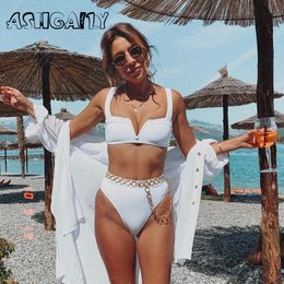 Ashgaily-Bikinis con realce para mujer, traje de baño estampado, conjunto de Bikini brasileño para playa, novedad del 2020
