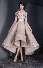 Ashi Studio 2019 nouveau design robes de soirée dentelle appliques manches longues satin froncé robes de bal haut bas robes de soirée formelles Cust5150485