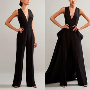 Ashi Studio 2020 zwarte jumpsuits avondjurken met afneembare rok V-hals prom jurken goedkoop plus vrouwen formele feestjurk
