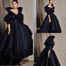 Ashi Studio robes de soirée noir col en V col haut volants une ligne demi manches longues robe de bal fête haut bas tapis rouge robe2375190