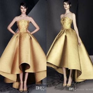 Ashi Studio robes de soirée élégantes 2020 or bretelles Hi Lo robes de bal dentelle Appliques robe d'occasion spéciale robes