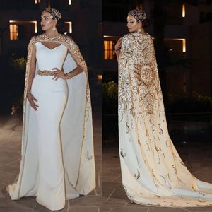 Ashi Studio Mermaid Prom Dresses met Cloak 2019 Luxe Kant Applique Kralen Formele Avondjurken V-hals Vloer Lengte Party Jurk