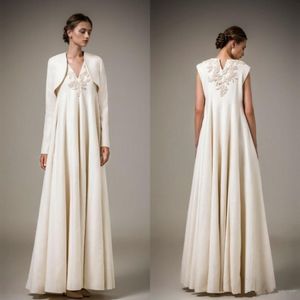 Ashi Studios 2018 Robes de bal ivory satin avec veste nouvelle longueur de plancher de créateur robes de soirée formelles robe de fête appliquée en dentelle sexy 212Q