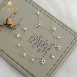 ASHIIQI – bracelet de cheville en perles d'eau douce naturelles, en argent Sterling 925 véritable, fait à la main, bijoux de mariage pour dames, 240321