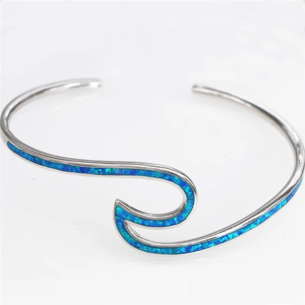 Ashion Fine Blue Fire Opal Paradise Blue Wave Brangle For Women Girls Bummer Beach Jewelry personnalisé 240412