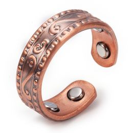 Anneaux magnétiques en cuivre pur pour hommes et femmes, manchette d'énergie de santé Vintage, bandes de mariage réglables, anneau de soulagement de la douleur de l'arthrite, bijoux à la modeRings copper health energy