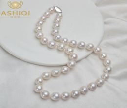 ASHIQI 1012 mm grote natuurlijke zoetwaterparel ketting voor vrouwen echt 925 sterling zilveren sluiting witte ronde parel sieraden cadeau 201222314648