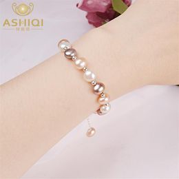 ASHIQI – Bracelet de perles baroques naturelles pour femmes, en argent Sterling 925, bijoux cadeau, 8-9mm, Q1118224Q