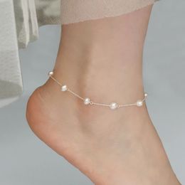 Ashiqi 925 Sterling Silver Anklet Natural Pearl Pearl Pearl Pearly Bohemian Footwear Piernas de la pierna Joyería del pie femenino 240408