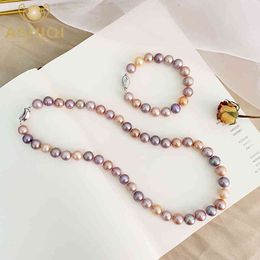 ASHIQI grande perle naturelle couleur mélangée ensemble de bijoux 925 collier en argent Sterling Bracelet pour les femmes 2021 cadeau