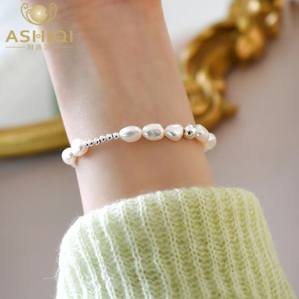 ASHIQI – Bracelet en argent Sterling 925, véritable perle baroque naturelle, bijoux à la mode pour femmes, cadeau 240319