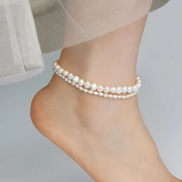 Ashiqi Natural Freshwater Pearl Pearl Anklet Elastic Chain Anklet Beach Anklet Bracelet Sieraden Ladies Fashion 240508