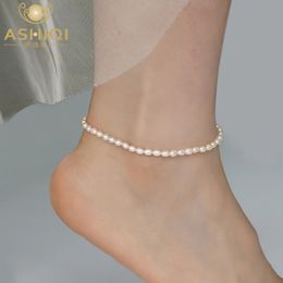 Ashiqi Natural Natural Ewater Pearl Anklet Lady Elasticity Chain de plage Bracelet à pied Bijoux de mode pour les femmes Tendance 240408