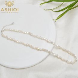 Ashiqi Natural Freshwater Pearl Choker Necklace Barokke Pearl Jewelry for Women Wedding 925 Silver Clasp Wholesale240327