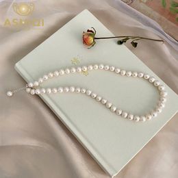 ASHIQI – collier de perles d'eau douce naturelles, bijoux en argent Sterling 925, cadeau pour femmes, 240227