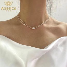 Collier de perles d'eau douce Ashiqi Natural pour femmes 925 Bijoux de mode de chaîne en argent sterling Gift240429