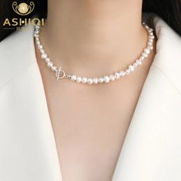 Ashiqi Collier de perles d'eau douce naturelle 925 argent sterling ot fermoir 6-7 mm bijoux de perles baroques pour femmes 240527
