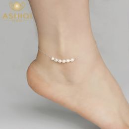 Tobilleras de Plata de Ley 925 auténtica ASHIQI para mujer con perlas naturales de agua dulce, joyería para pies Gift240115