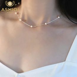 ASHIQI Echte 925 Sterling Zilveren Ketting Natuurlijke Zoetwater Parels Sieraden voor Vrouwen Huwelijkscadeau 240227