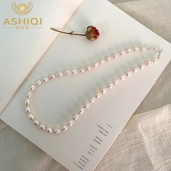 ASHIQI – collier de perles d'eau douce véritable, fermoir en argent Sterling 925, bijoux pour femmes, motif de croissance naturelle, cadeau 240104