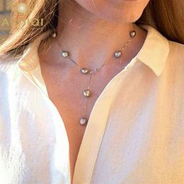 ASHIQI – collier avec pendentif en argent Sterling 925 pur pour femme, chaîne de 8 à 9mm, blanc, gris, perle naturelle d'eau douce baroque, 22320g